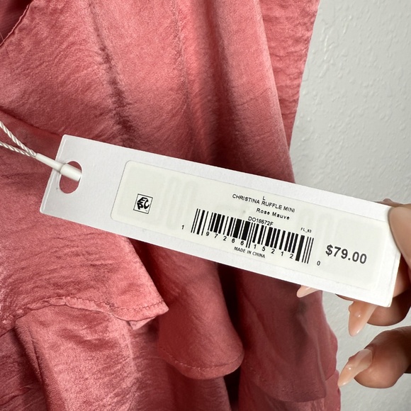 NWT Women Steve Madden  Ruffle Satin Midi Dress in rose mauve size Large -cp - Picture 7 of 9